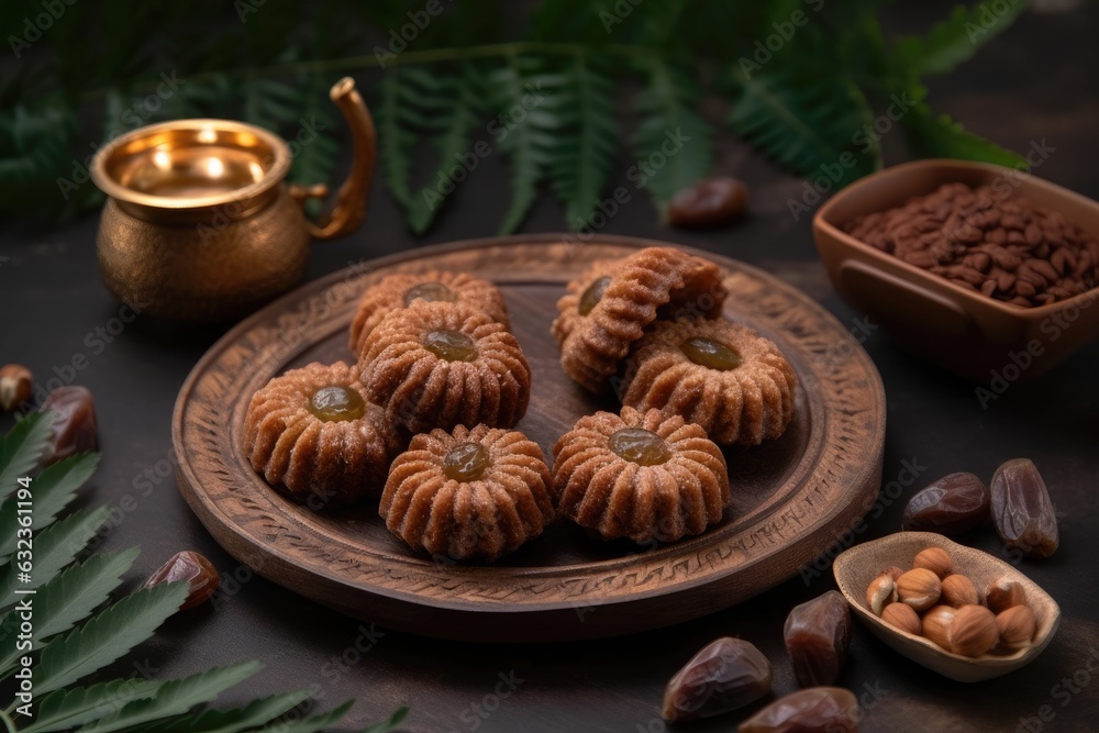 Arabian food Dates Sweets during Ramadan and Eid. Egypt produces cookies called Kahk El Eid. checking up. Generative AI