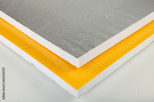 Melamine foam laminated with aluminium layer. Foam lamination, Acoustic foams. photo