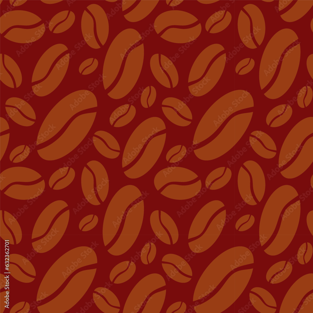 Seamless pattern of coffee beans, fragrant black coffee pattern, coffee shop. Brown coffee background in flat style, coffee beans.