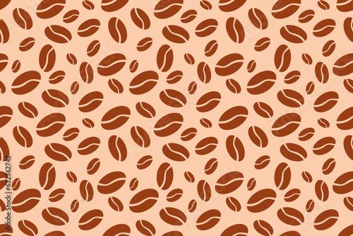 Seamless pattern of coffee beans, fragrant black coffee pattern, coffee shop. Brown coffee background pattern in flat style, coffee beans.