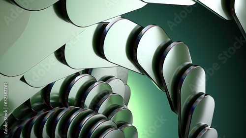 Elegant and Modern 3D Rendering image background of green spirally twisting metal plates