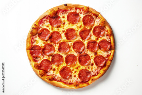 Pepperoni and cheese pizza on white background. Generative AI