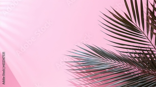 Shadow from palm leaves on the pink wall, abstract background