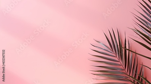 Shadow from palm leaves on the pink wall,  abstract background