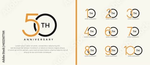 set of anniversary logo orange and black color on white background for celebration moment