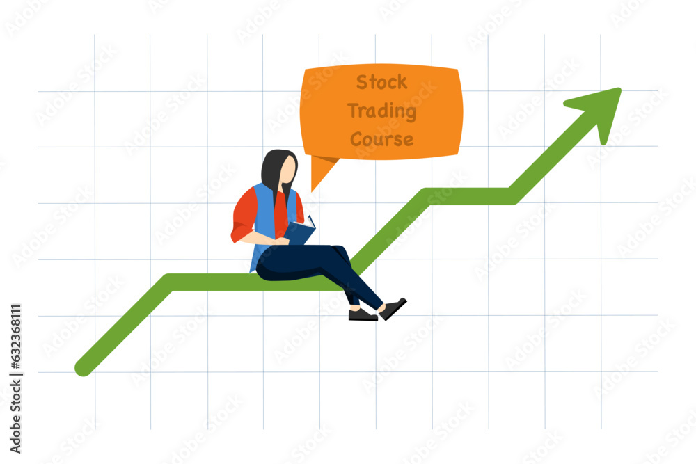 Early stock market concept. Finance or investment specialist investment for stock market investment beginners. An investor sits at a stock chart with a manual guide. vector illustration. Early stock market concept. Finance or investment specialist investment for stock market investment beginners. An investor sits at a stock chart with a manual guide. vector illustration.