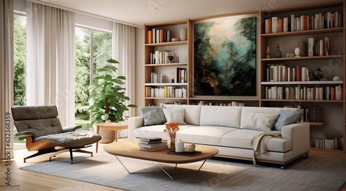 modern living room with sofa shelves furniture generativa IA © Victor
