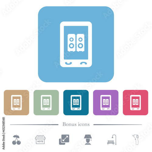 Mobile speakerphone flat icons on color rounded square backgrounds