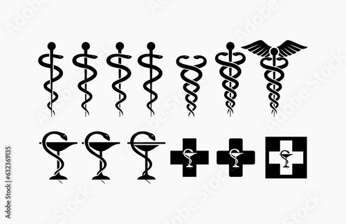 set Caduceus - Medical Snake Logo Vector template, icon pack