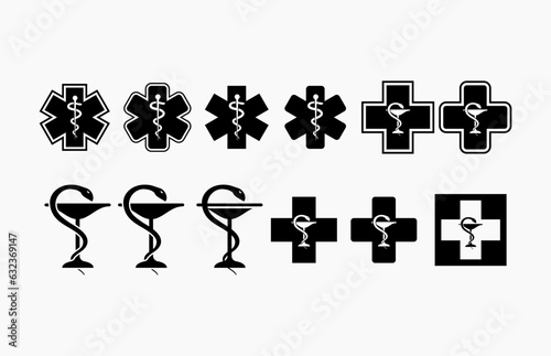 set caduceus medical snake vector icon template