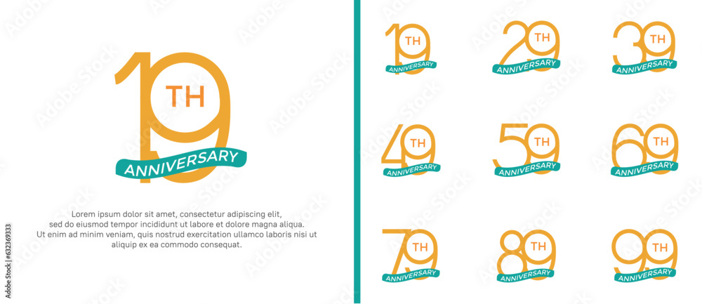 Fototapeta premium set of anniversary logo yellow color and blue ribbon on white background for celebration moment