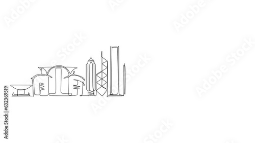 Continuous one self line drawing of Hong Hongkong. Vector illustration for travel and tourim destination design concept photo