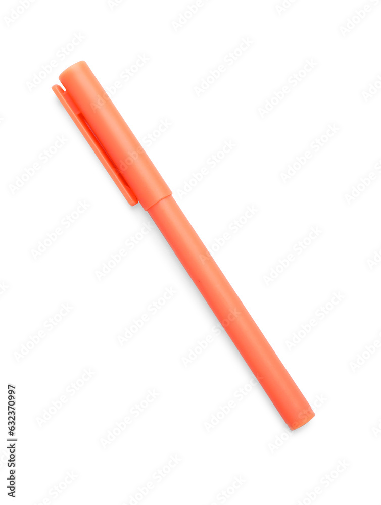 One orange marker on white background, top view One orange marker on white background, top view