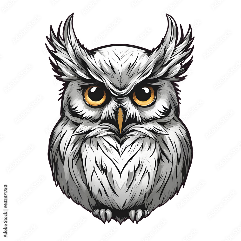 Fototapeta premium cartoon light owl with amber yellow eyes