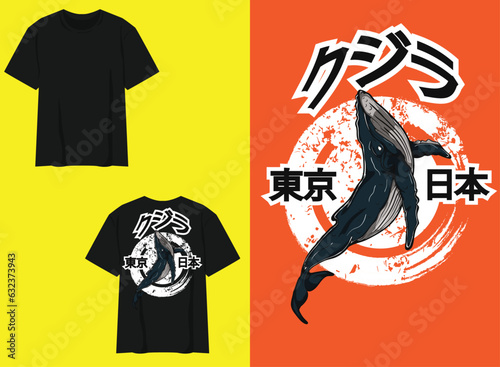 japanese flying whale design for streetwear needs