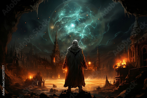 A Wizard Summoning a Massive Electrical Energy Sphere