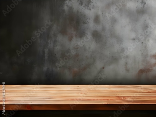 Empty wooden table and black wall background
