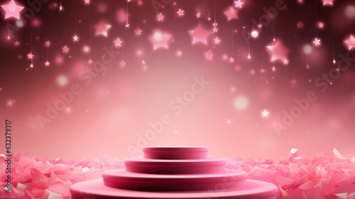 3D realistic pink podium with stars background for product placement 