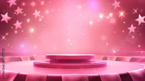 3D realistic pink podium with stars background for product placement 