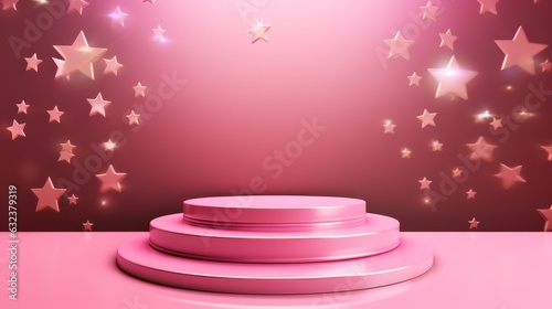 3D realistic pink podium with stars background for product placement 