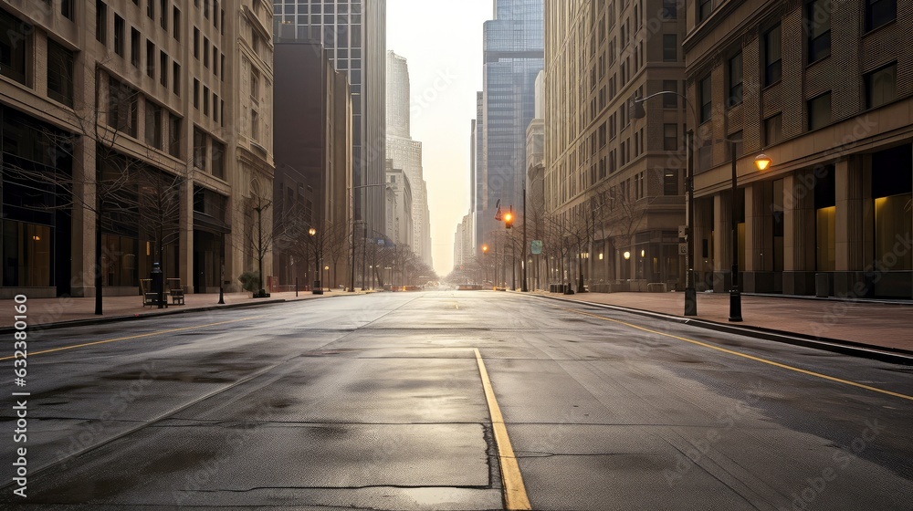 Illustration image of classical architecture and urban roads, empty road in the city, Generative AI illustration