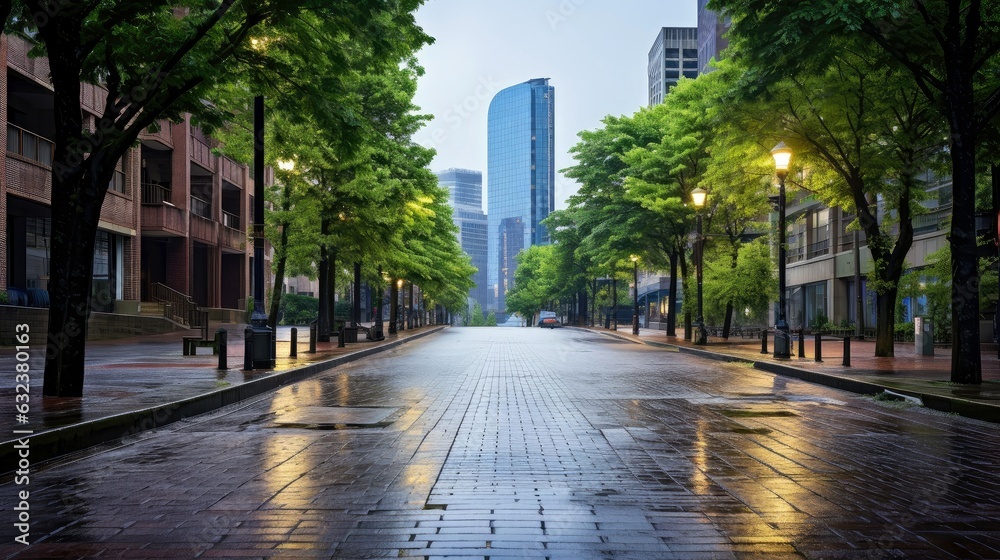 Illustration image of classical architecture and urban roads, empty road in the city, Generative AI illustration Illustration image of classical architecture and urban roads, empty road in the city, Generative AI illustration