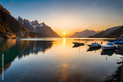 sunset on the lake generated ai