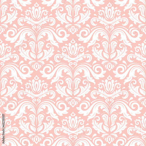 Orient classic pattern. Seamless background with vintage elements. Pink and white background. Ornament for wallpapers and packaging
