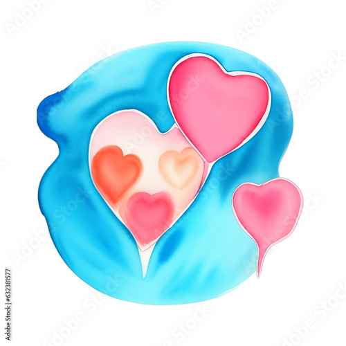 pink watercolor hearts, blue background, watercolor hearts isolated for design, generative ai photo