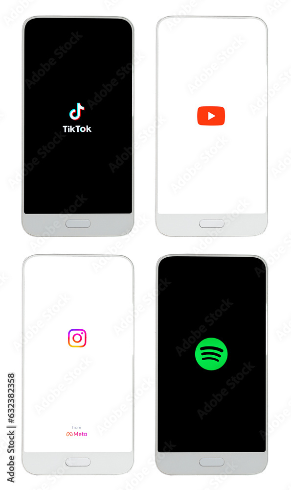 Tik Tok, Youtube, Instagram and Spotify starting screens template ...