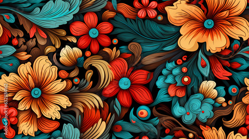 Seamless pattern illustration Ethnic Flowers