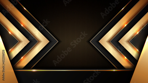 black gold background, golden light luxury image abstract, straight lines overlap layer shadow gradients space composition for banner, flyer cover layout, website template design