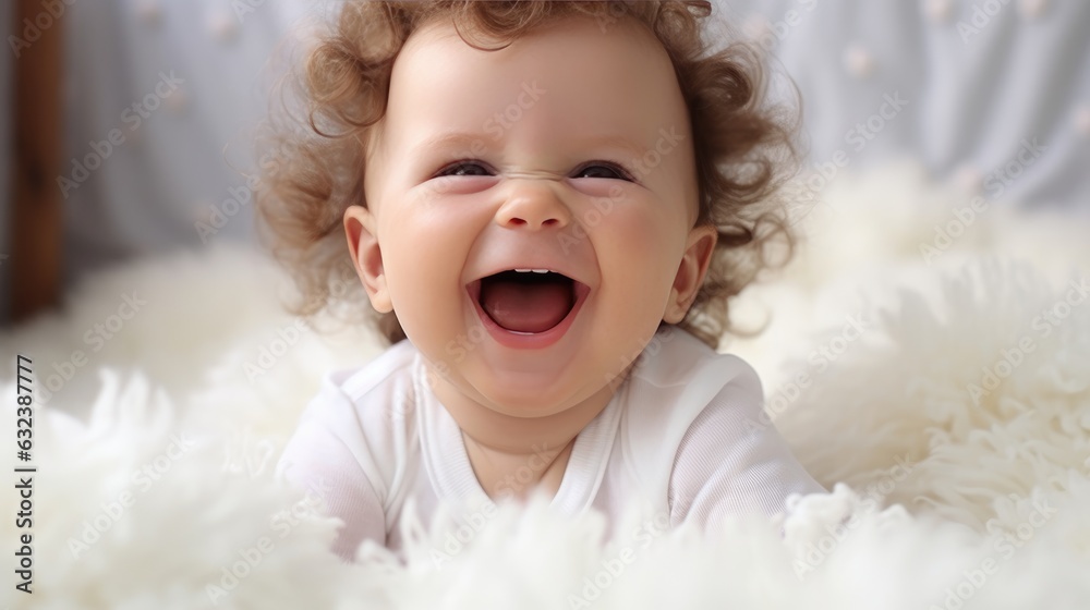 Cute little baby girl lying on bed at home. created by generative AI technology. Cute little baby girl lying on bed at home. created by generative AI technology.