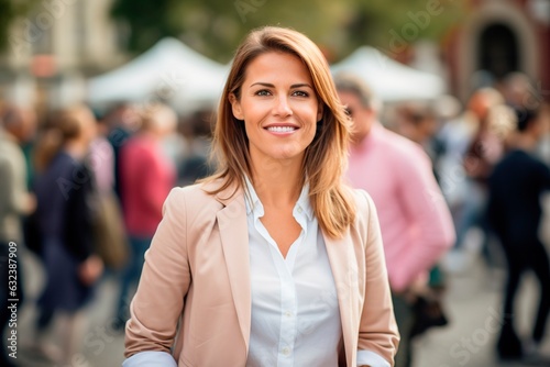 Casual portrait of Caucasian politician woman posing in the street photo