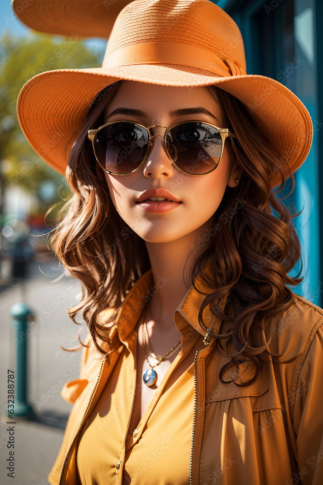 Woman in modern clothes with sunglasses
