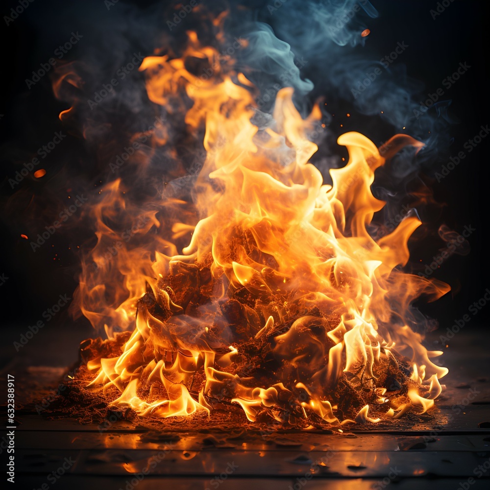 Fototapeta premium Perfect fire isolated over black background Generative AI