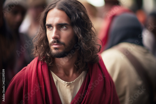 Obraz na płótnie Jesus wearing a red sash during the Betrayal by Judas Iscariot, who identifies J