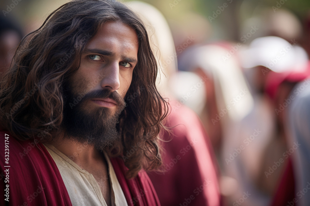 Jesus wearing a red sash in the account of the Healing of the Man with