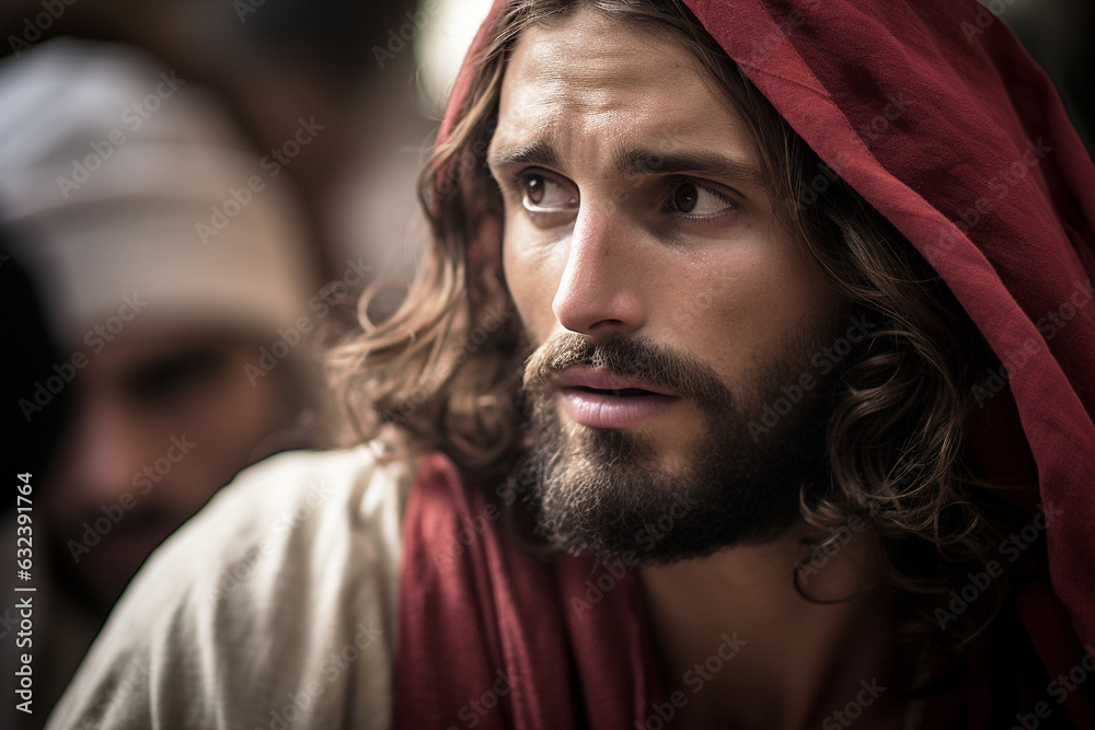 Jesus wearing a red sash in the account of the Healing of the Man with