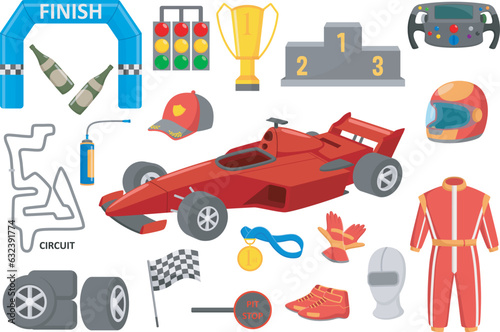Set of formula racing car elements