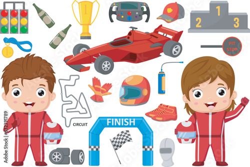 Set of formula racing car elements