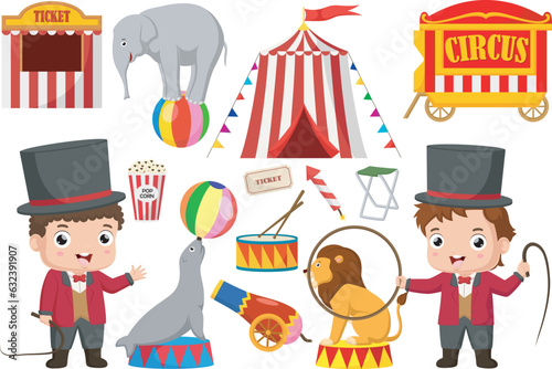 Cute tamer cartoon with circus elements