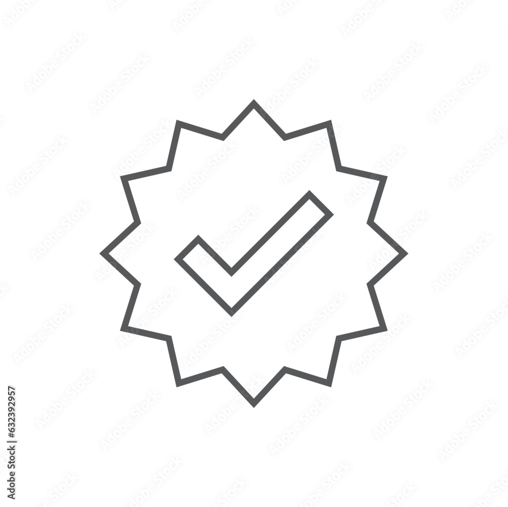 Approved line icon, Approved profile sign. Tick in rounded corners star. Check mark symbol. Verification Vector illustration. Approved line icon, Approved profile sign. Tick in rounded corners star. Check mark symbol. Verification Vector illustration.