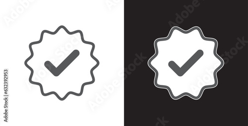 Flat Verified icon with soft grey outline. Tick in rounded corners star. Check mark symbol. Verification Vector illustration.