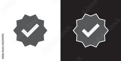 Verified star icon with soft grey outline. Tick in rounded corners star. Check mark symbol. Approved profile flat icon, Verification Vector illustration.
