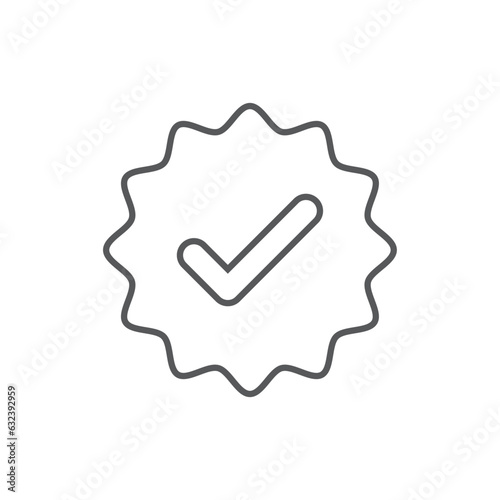 Approved line icon vector. Checklist icon vector. Guaranteed stamp or verified badge. Verified icon stamp. Approved profile sign. Tick in rounded corners star. Top page logo. Check mark. 