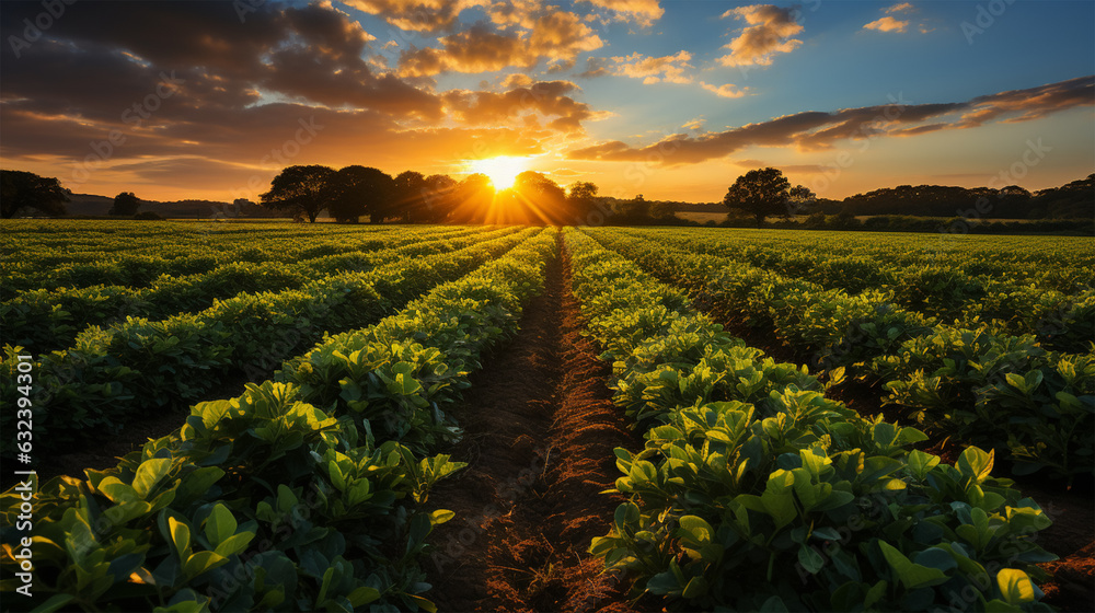 Naklejka premium Tranquil rural scene featuring a vast field of blooming rapeseed
