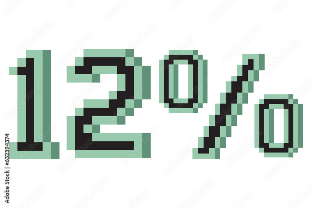 12 percent with pixel art 3d. Vector illustration. 12 percent with pixel art 3d. Vector illustration.