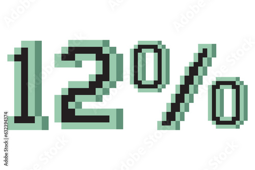  12 percent with pixel art 3d. Vector illustration.