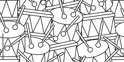 abstract drums and drum sticks seamless pattern